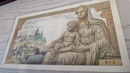1000 Francs 1943 Frankreich Banknote guter Zustand