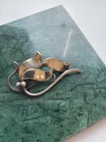 Vintage Silber Brosche mit Blätter Design, teils vergoldet