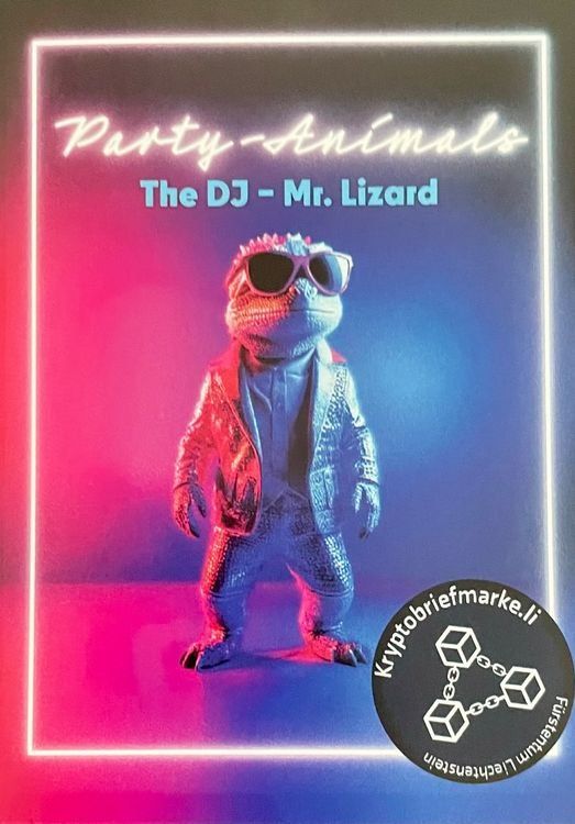 Alle Briefmarken: Kryptobriefmarke Party-Animals The DJ - Mr. Lizard, orange – Neu (gemäss Beschreibung) aus St. Moritz von Guenteratch