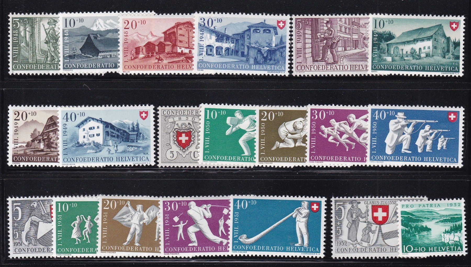 Tutti i francobolli: Pro Patria Briefmarken Lot 1938-1963, postfrisch – Usato da Münchwilen AG venduto da Nesar 2
