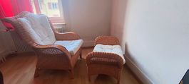 Rattan Sessel mit Fusshocker naturfarben guter Zustand