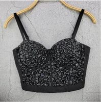 NEUES schwarzes Bandage Top mit BH Pads Gr. XS/S -221667