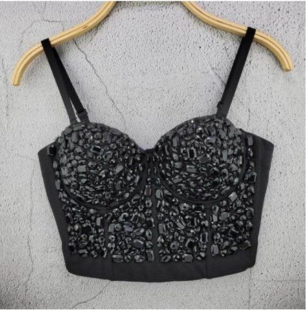 NEUES schwarzes Bandage Top mit BH Pads Gr. XS/S -221667