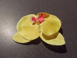 Haarspange Blüte, gross, gelb/pink