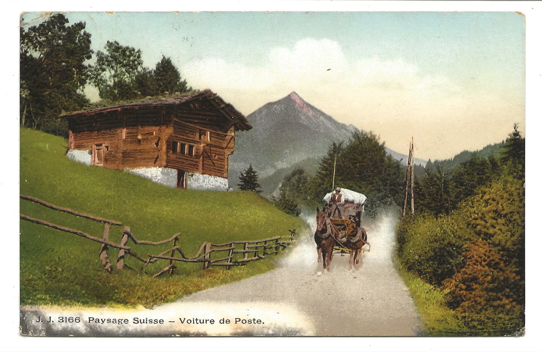 Cartoline postali: Paysage Suisse - Voiture de Poste - Postkutsche - 1908 – Usato da Engelburg venduto da Cartophil