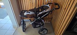 Poussette bébé combinée 3 roues bon état marron clair bleu