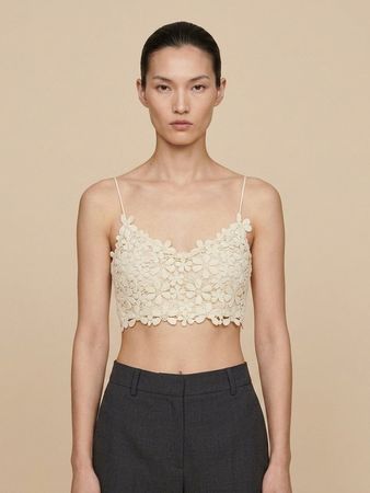 Crop Top Crochet Écru Bretelles T. S