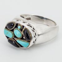 Vintage 925 Silberring mit Türkis & Onyx