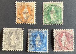 1888, 66B-71B komplette Helvetia B-Serie, SBK 2115 Fr.