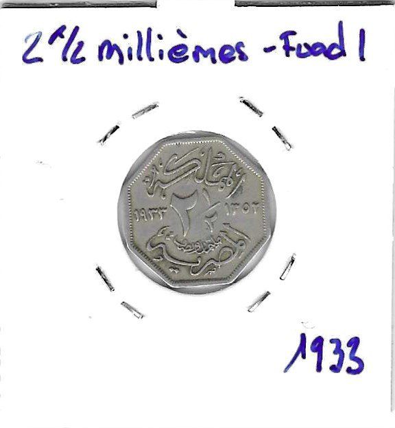 Tutti le monete: 2½ millièmes - Fuad Egypte-1933 – Usato da Tavannes venduto da Zitume 1