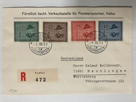 Liechtenstein 1953, Pfadfinder a. FDC, Kat. 315-18, KP 120.-