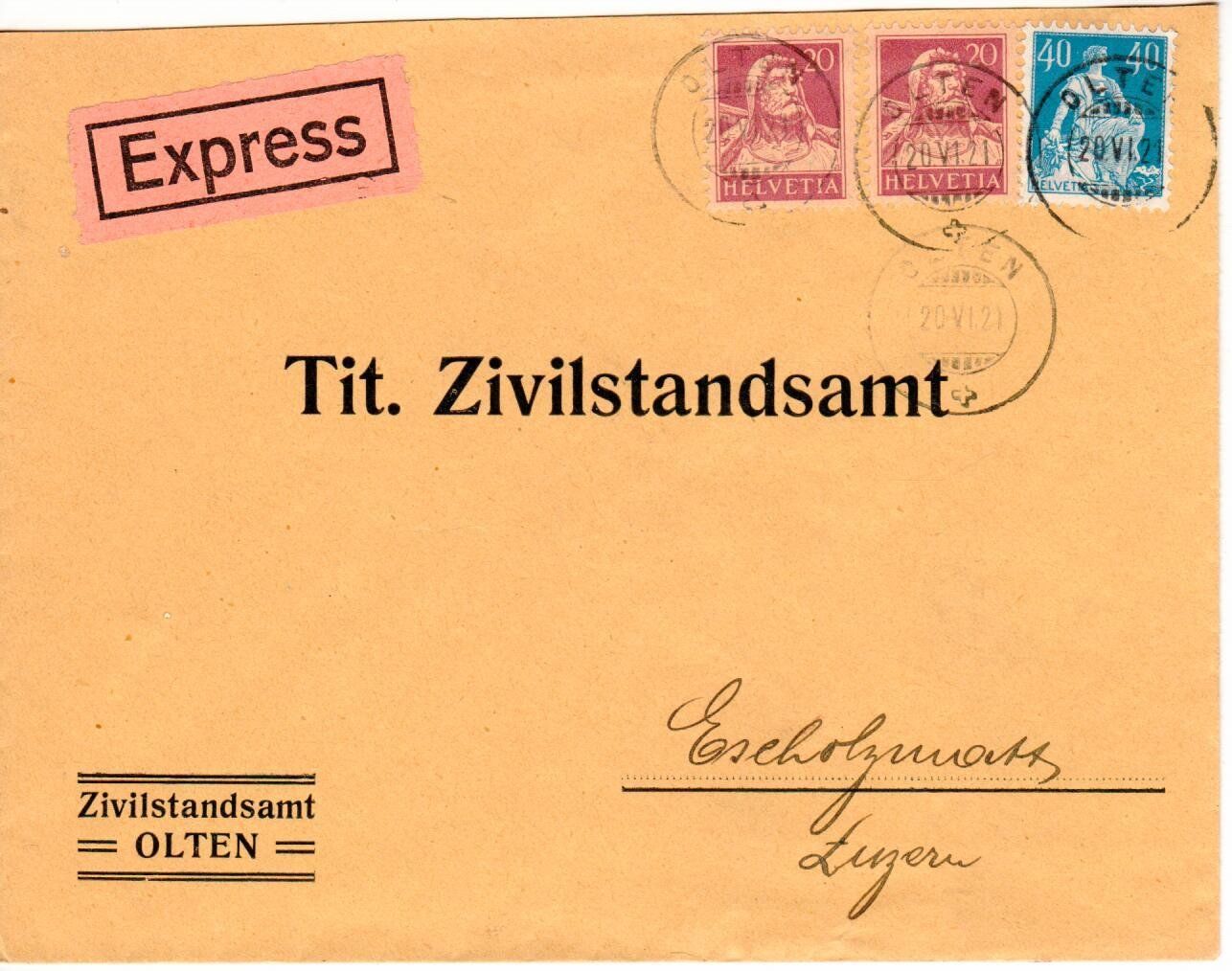 Tous les timbres: Express Olten - Escholzmatt 1921 – D'occasion à Wolhusen par Curver9