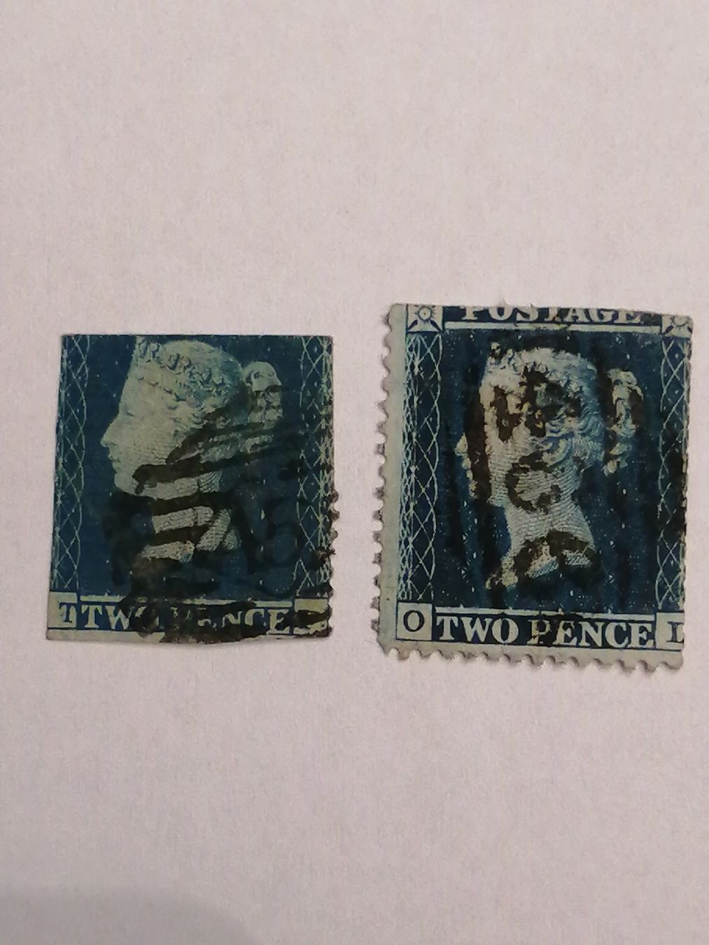 Alle Briefmarken: 2mal Two Pence Blue 1855  – Gebraucht aus Happerswil von tschergi