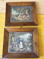 Cadre ancien avec gravures anciennes de chasse et couple