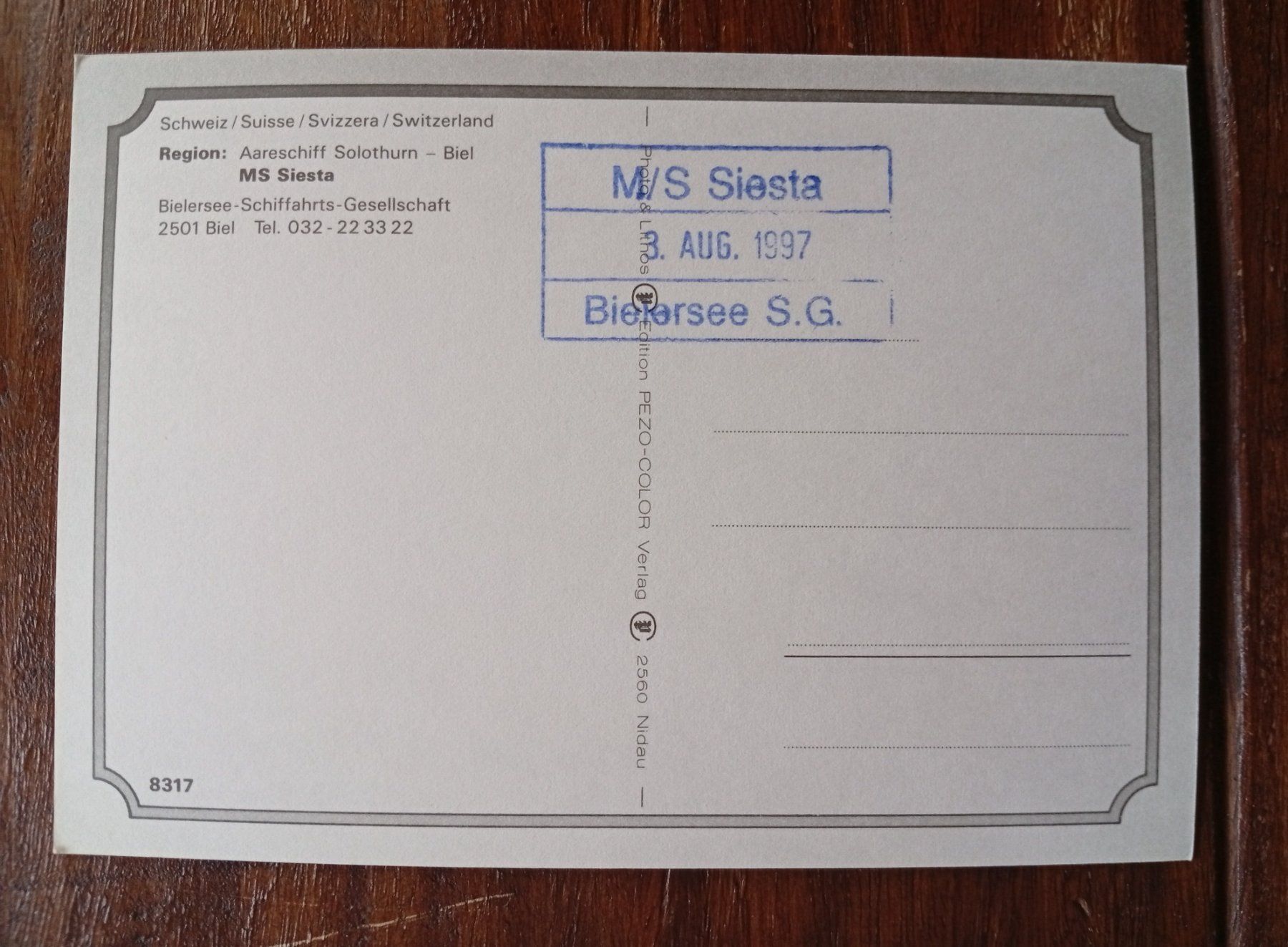 Cartoline postali: MS Siesta – Usato da Perrefitte venduto da 36B 1