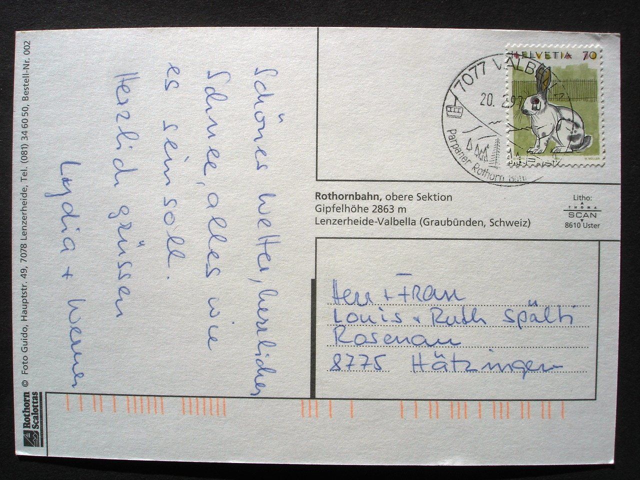 Cartoline postali: LENZERHEIDE-VALBELLA Rothornbahn obere Sektion – Usato da Jona venduto da philajona 1