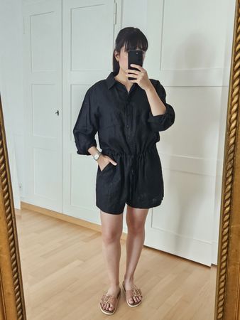 100% Leinen Jumpsuit Overall schwarz Gr. M | Aussie Label