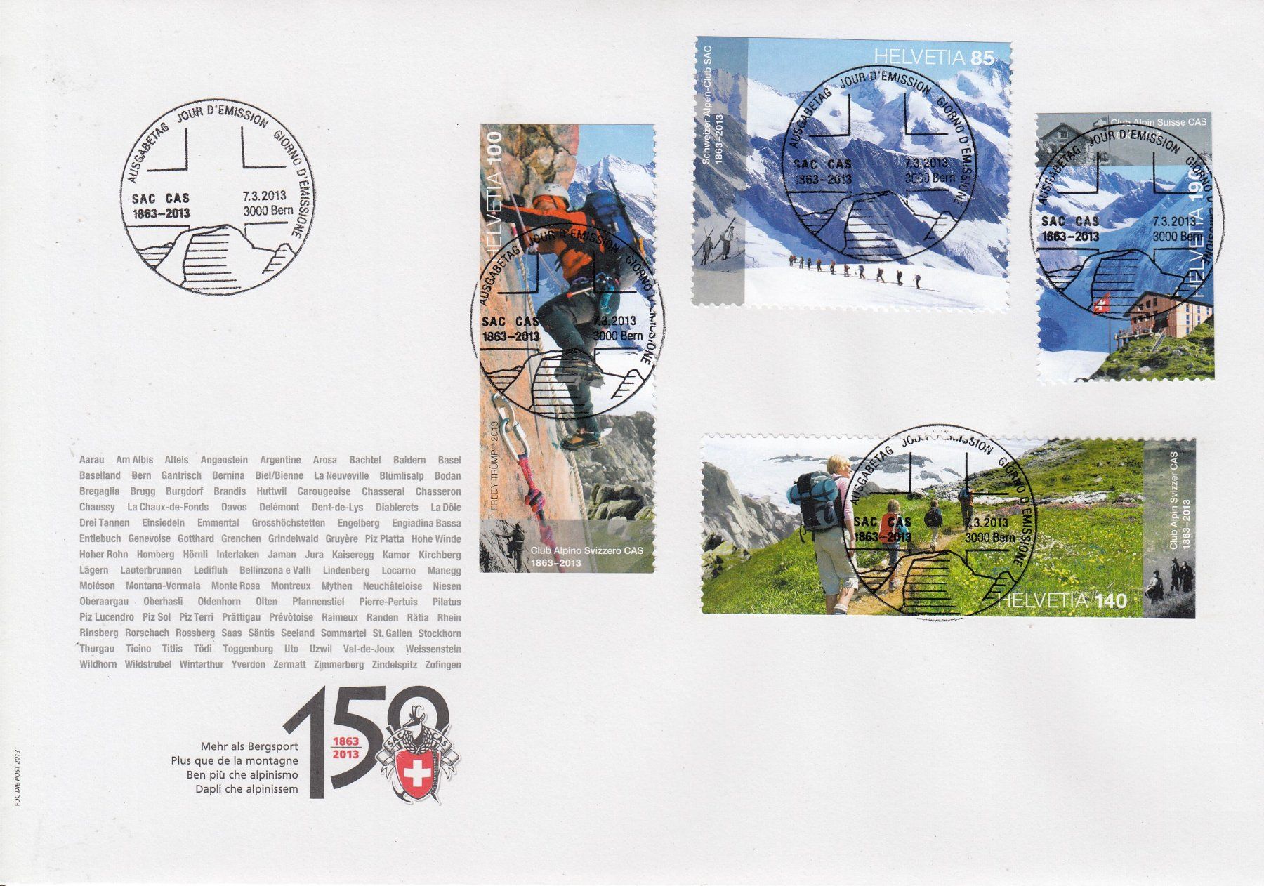 Tutti i francobolli: 1455-1458 Einzelwerte Vollstempel-FDC Bern 7.3.13 – Usato da Spreitenbach venduto da Lienbi01