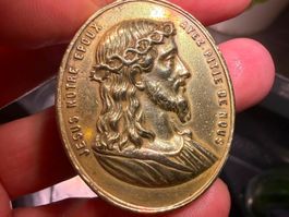 Grosse Antike religiöse Messing Medallie FR
