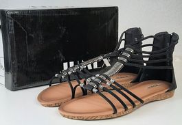 JUMEX Elegante Sommer Sandaletten Schwarz/Metal Silber Gr.38