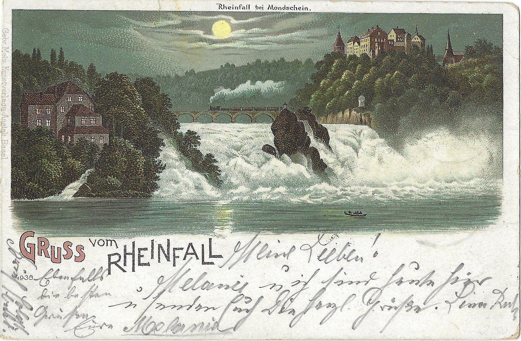 Cartoline postali: GRUSS vom  RHEINFALL  -  Rheinfall  bei  Mondschein – Usato da Bütschwil venduto da Jackson1A