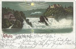 GRUSS vom  RHEINFALL  -  Rheinfall  bei  Mondschein