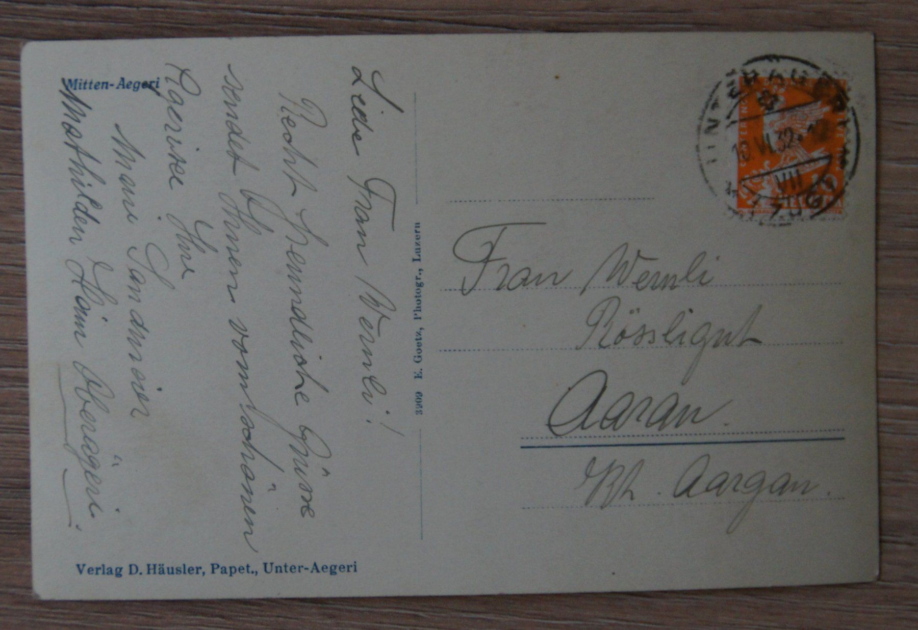 Cartoline postali: Mitten-Aegeri, 1932 – Usato da St. Margrethen SG venduto da maege07 1