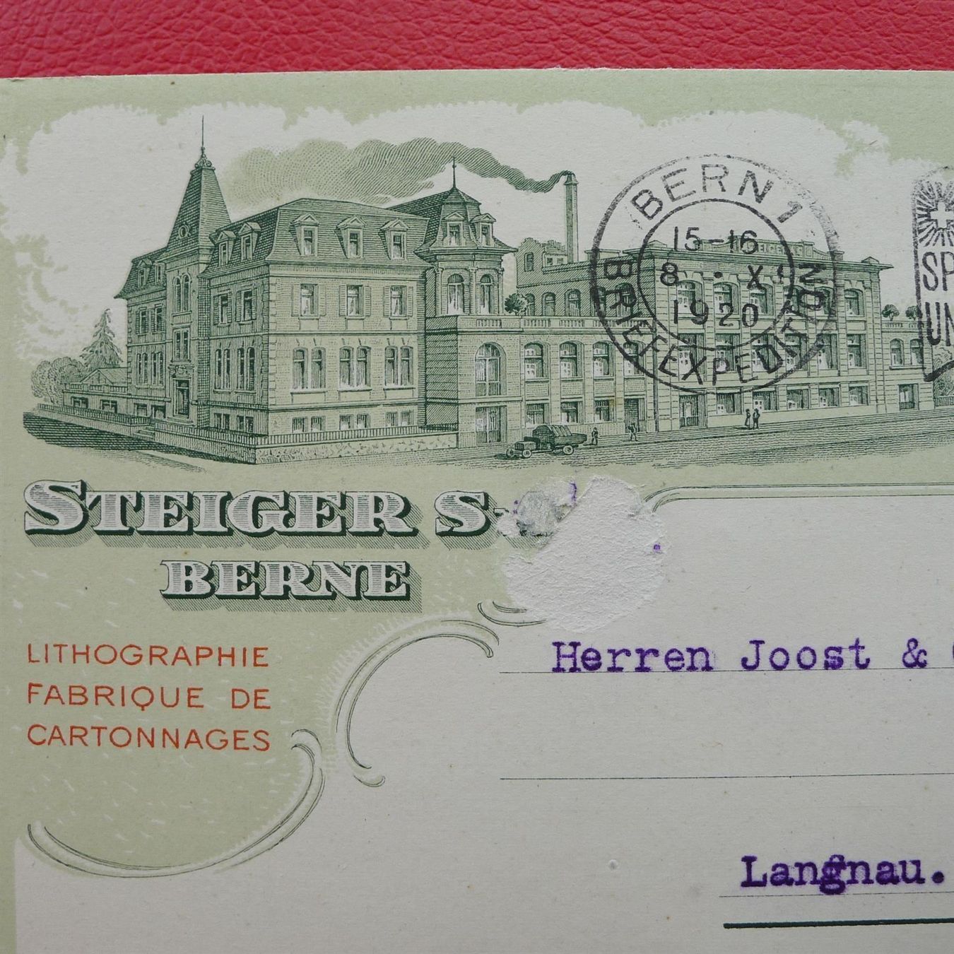 Tutti i francobolli: 1920, illustrierte Karte "Steigers BERNE" Mit Nr.138. – Usato da Sursee venduto da Luzernerraute 1