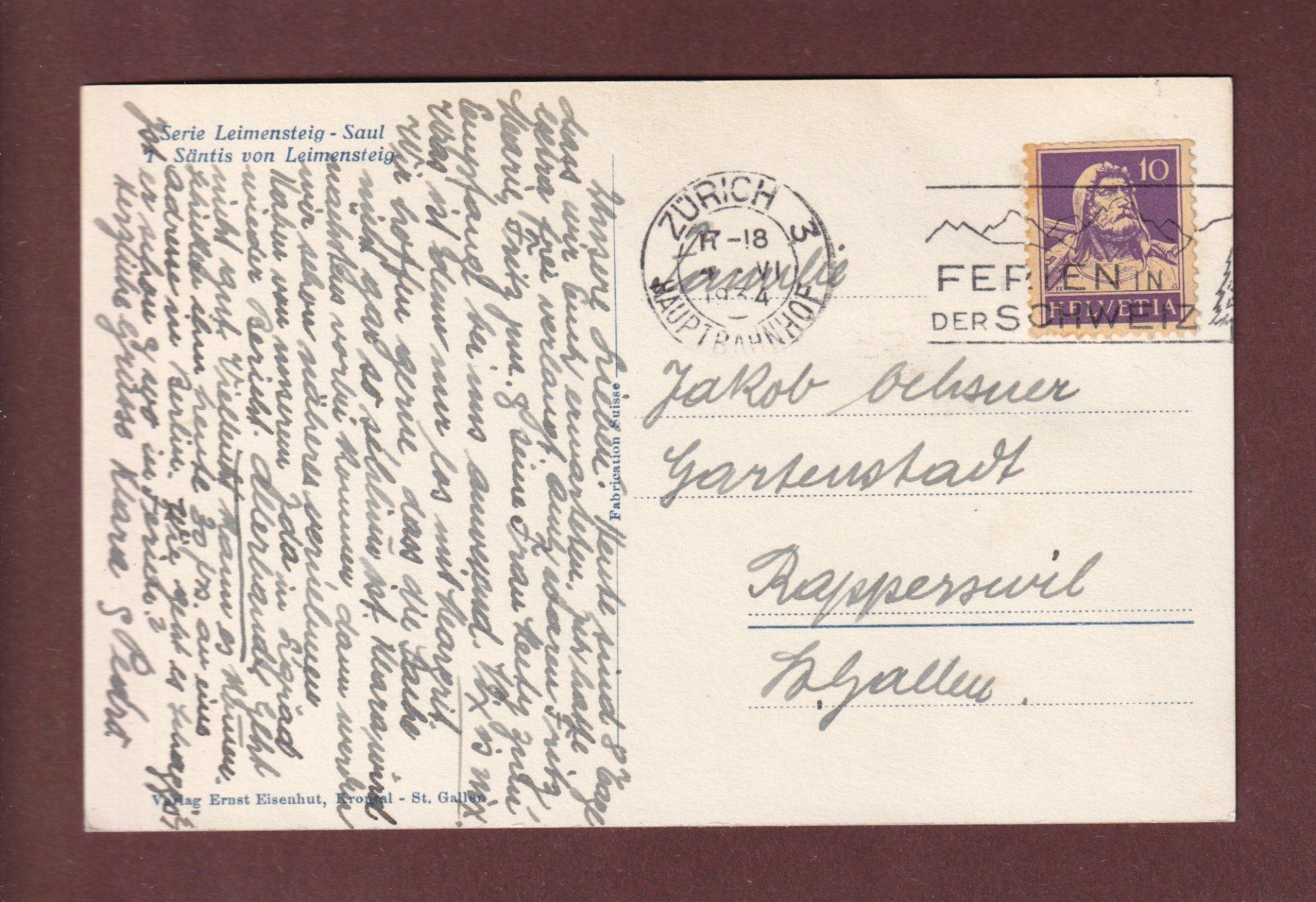 Cartoline postali: SÄNTIS von Leimensteig - 1934 – Usato da Pully venduto da nicecards-shop 1