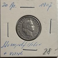 Schweiz 20 Rappen 1907 B - abart, Stempelriss(chen)