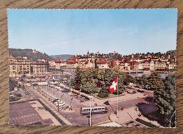 Luzern, Bahnhofplatz, Autos, Bus 1960