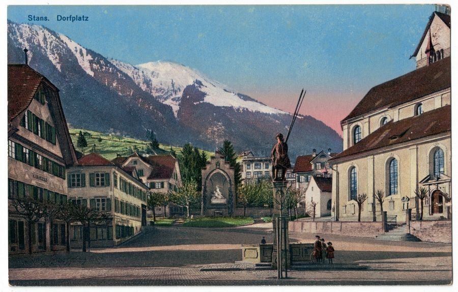Cartoline postali: Stans, Dorfplatz, geschätzt 1915-20 – Usato da Frauenfeld venduto da POML