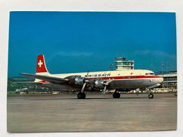 Postkarte Kloten Flughafen ca 1960 mit Swissair DC-7