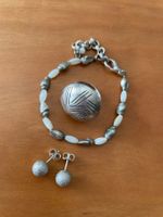 Set: Ring versilbert mit Verzierungen, Armband, Ohrstecker