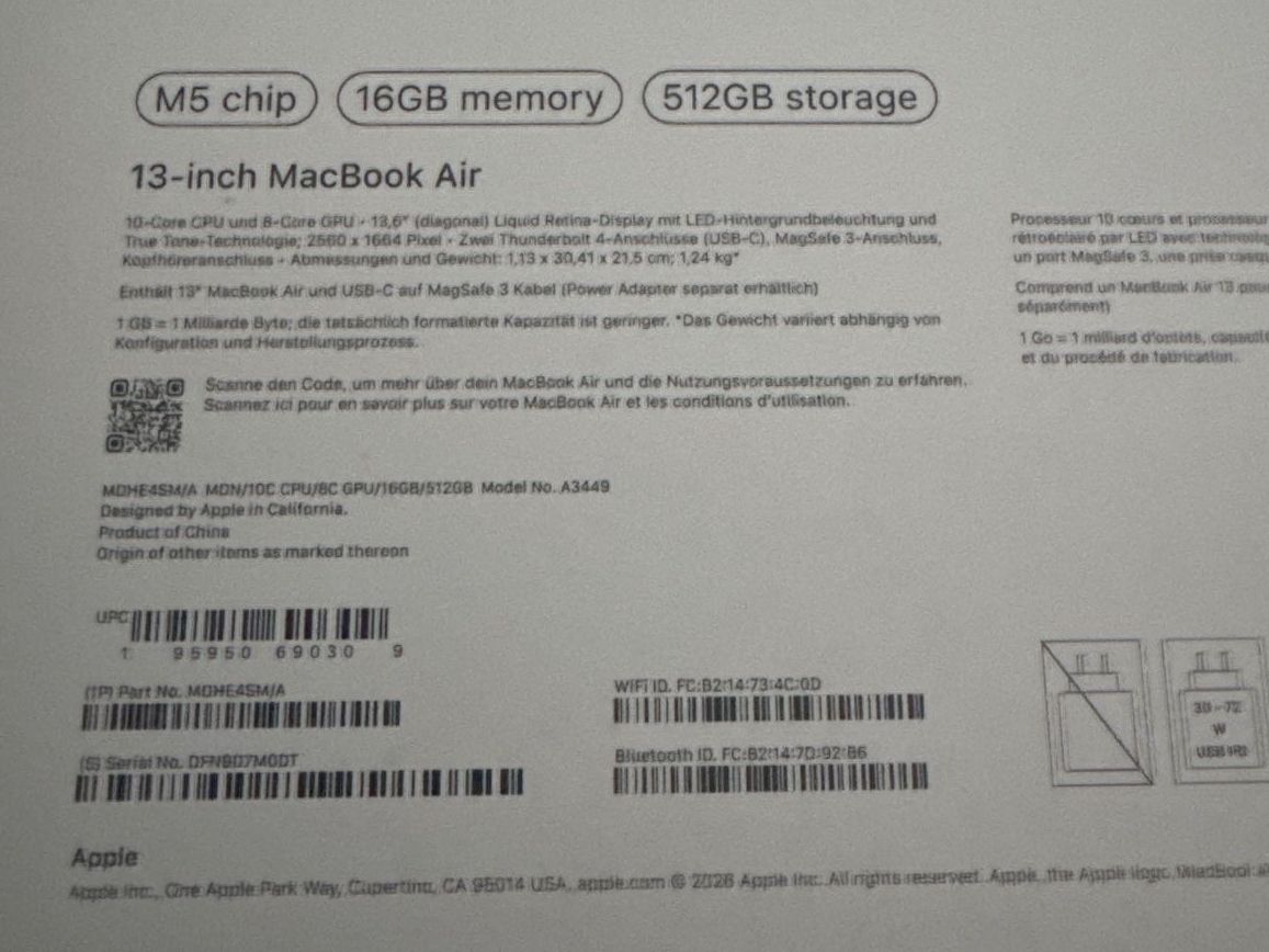 Apple Notebook: Apple MacBook Air M5 13 512GB Mid 2026 16GB Memory – Usato da Pratteln venduto da s.elba 2