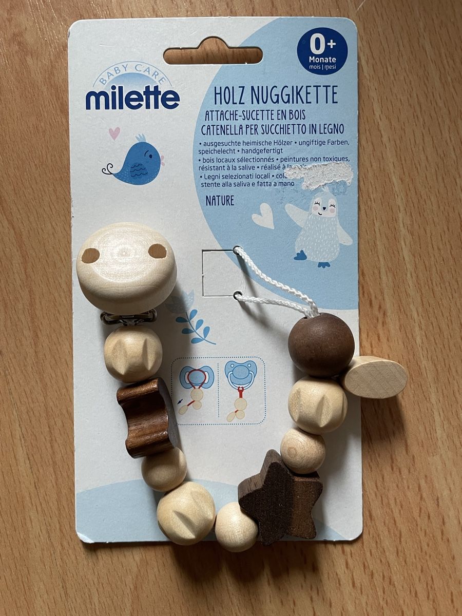 Milette Succhiotti & catenelle porta ciuccio: Milette Holznuggikette – Nuovo e nell'imballaggio originale da Niedergösgen venduto da misterio02