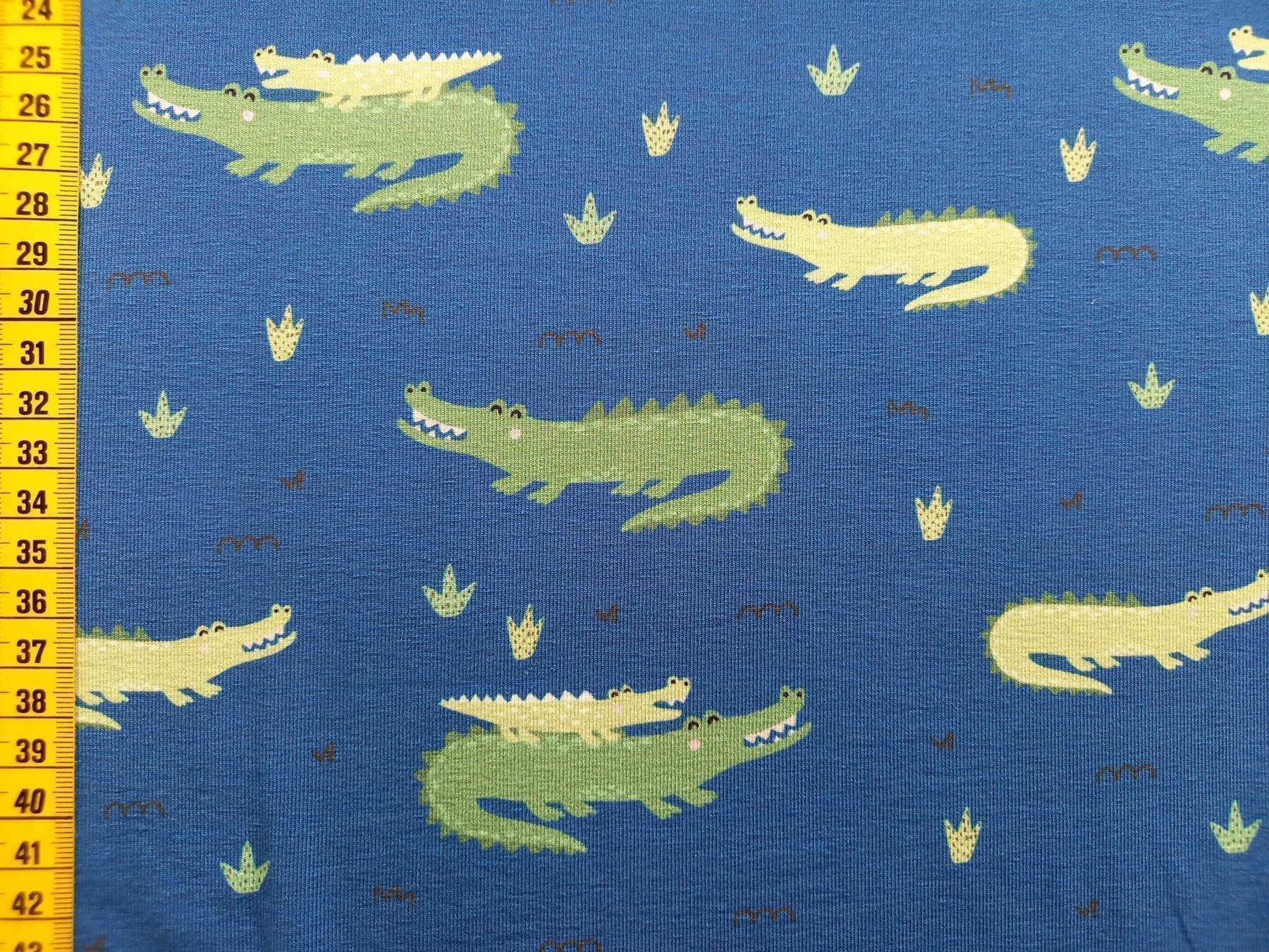 Tessuti: Jersey Happy Krokodil blau – Nuovo e nell'imballaggio originale da Winterthur venduto da Kimbana