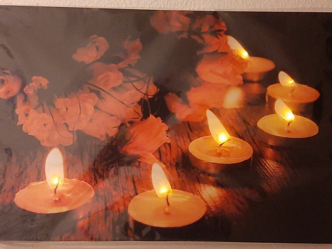 Bilderrahmen: Weihnachten LED Kunstbild brennende Kerzen flackernd – Neu und originalverpackt aus Kilchberg ZH von ruedi34