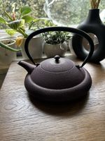 Japanische Teekanne aus dunkelviolettem Gusseisen