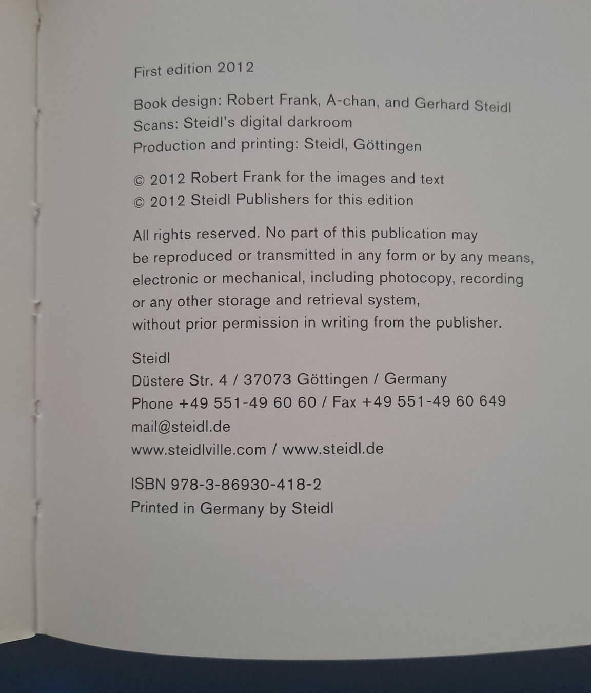 Libri: Robert Frank: YOU WOULD EA 2012 Steidl Top erhalten.  – Usato da Zürich venduto da archiphil 9