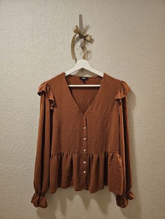 C&A Bluse Cognacbraun Gr. 42 mit Rüschen-Details