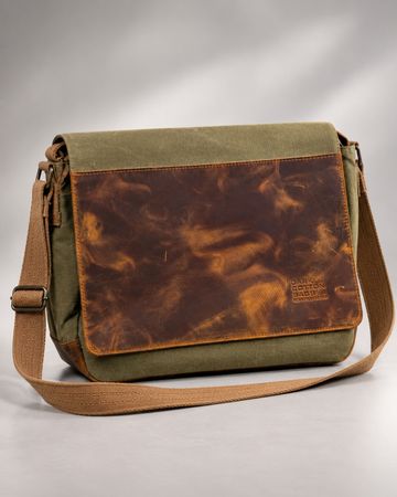 Laptop Umhängetasche Dark Cotton Bags Canvas Leder oliv neu