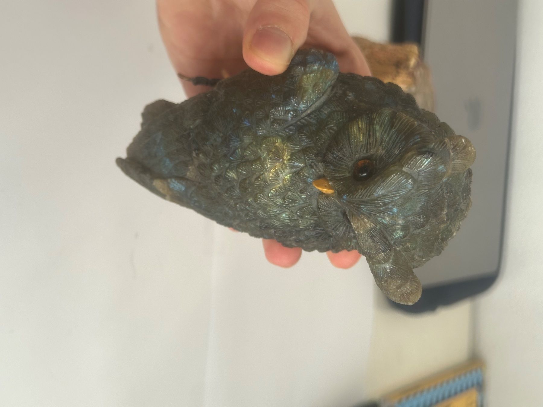 Statuette: Handgeschnitzte Labradorit Eule mit Silberkrallen – Usato da Basel venduto da ari_qn6c 2