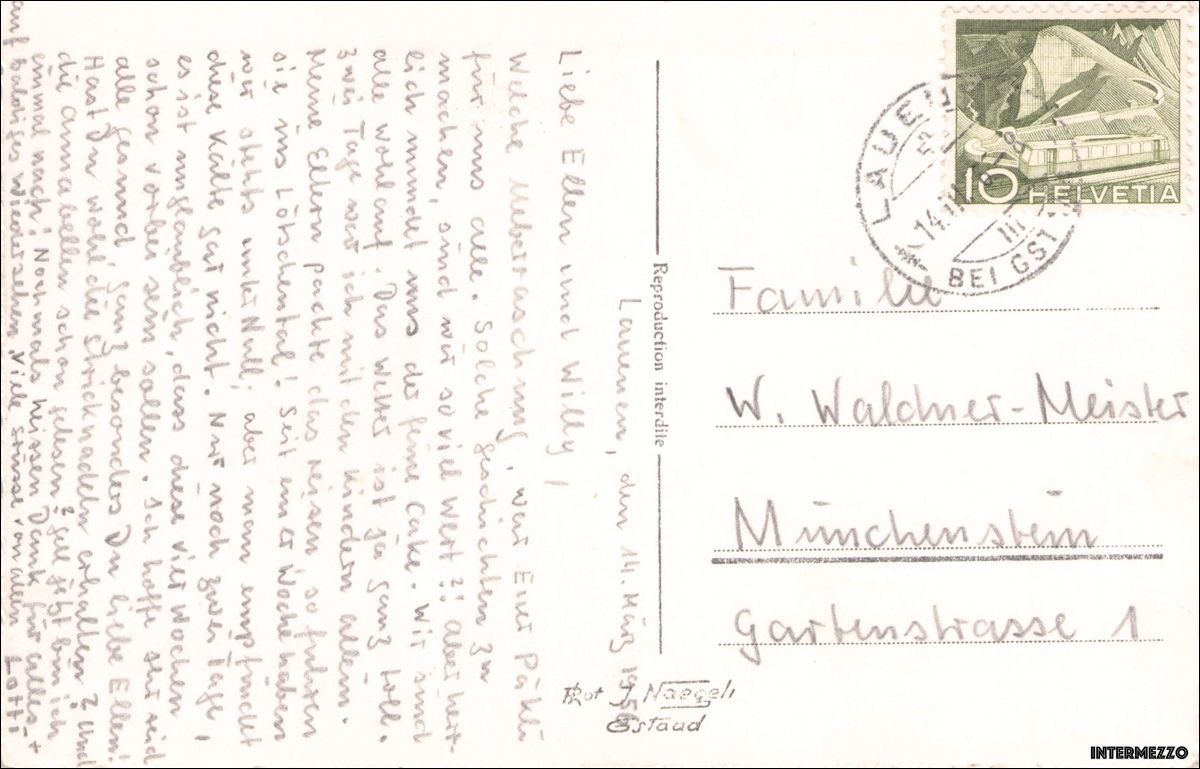 Cartoline postali: Lauenen BE // 1956 // Dorf Winter – Usato da Basel venduto da intermezzo12 1