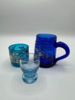 3er Set Vintage Gläser, blaues Glas, ideal für Sammler