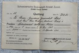 VINTAGE DOKUMENT CH BODENKREIDIT-ANSTALT ZÜRICH 1923