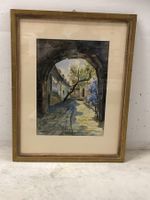 Aquarell / Gouache Dorfgasse mit Torbogen – A. Brügger