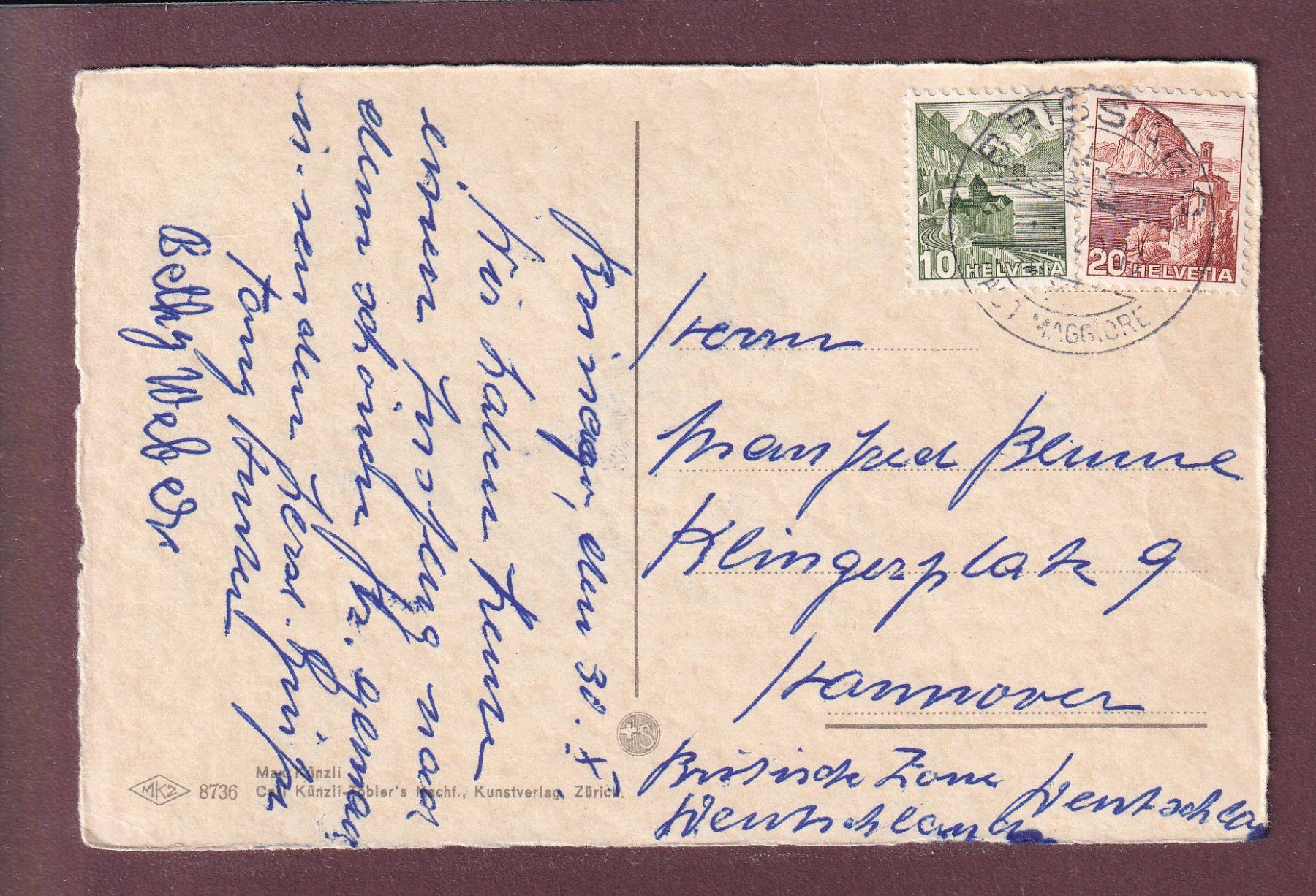 Cartoline postali: BRISSAGO - Printemps - 1949 – Usato da Pully venduto da nicecards 1