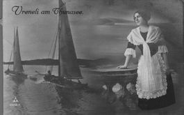 Alte Ansichtskarte vom Vreneli vom Thunersee, 1916 Bahnpost