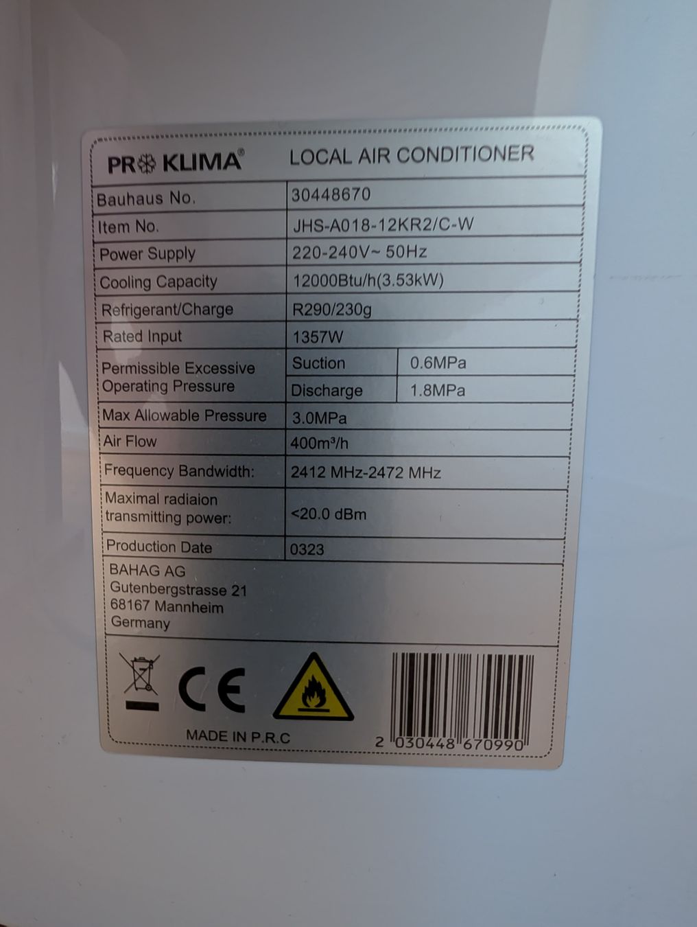 Condizionatori: Proklima Mobiles Klimagerät WiFi – Nuovo (secondo la descrizione) da Kerzers venduto da Blackandyellow123 5